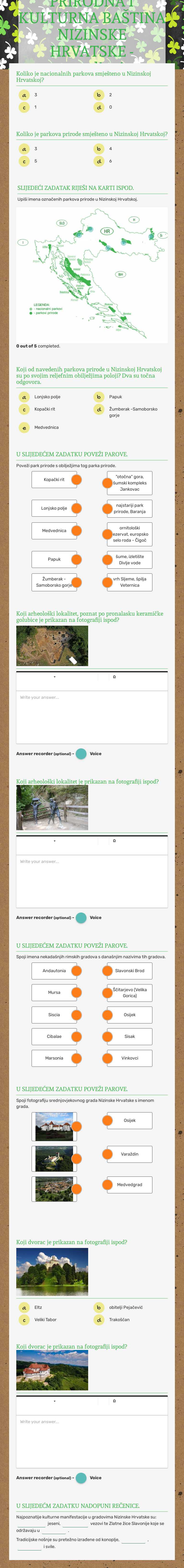 PRIRODNA I KULTURNA BAŠTINA NIZINSKE HRVATSKE - ponavljanje worksheet preview image