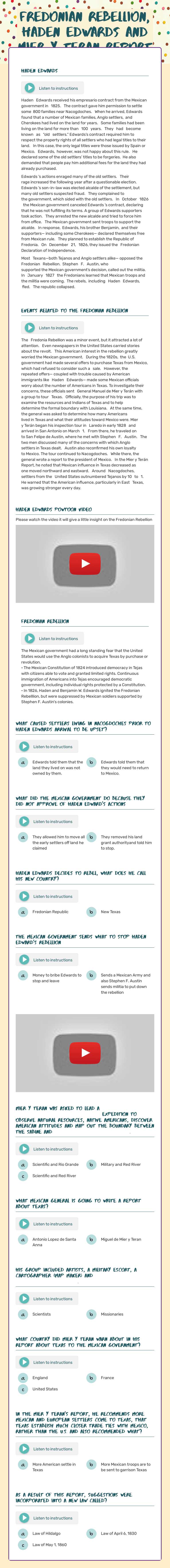 Fredonian Rebellion, Haden Edwards and Mier y Teran Report worksheet preview image