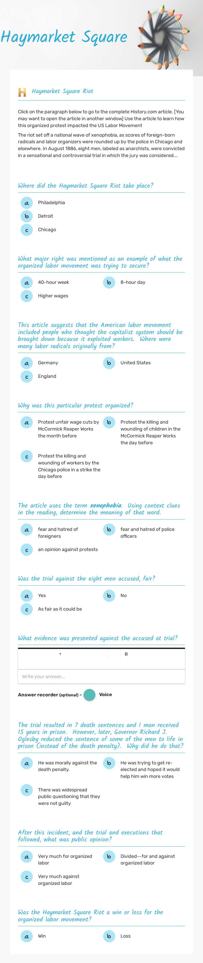 Haymarket Square Grade 11 worksheet preview