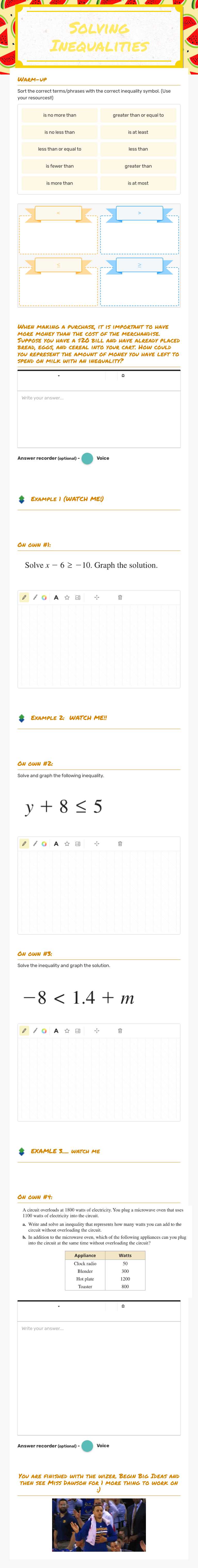 Solving Inequalities worksheet preview image