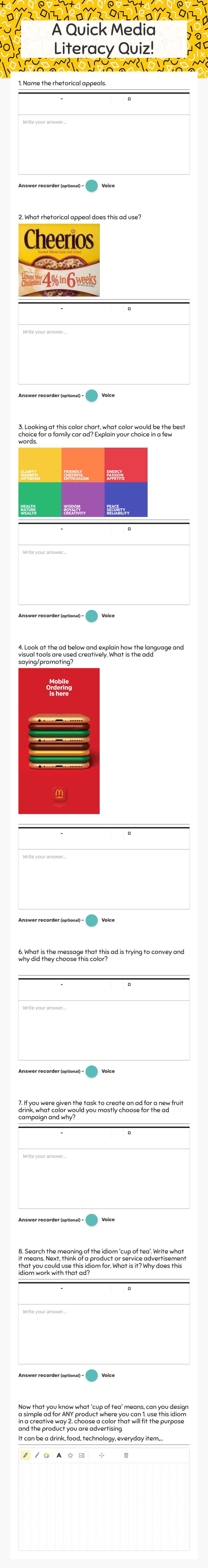 A Quick Media Literacy Quiz! worksheet preview image