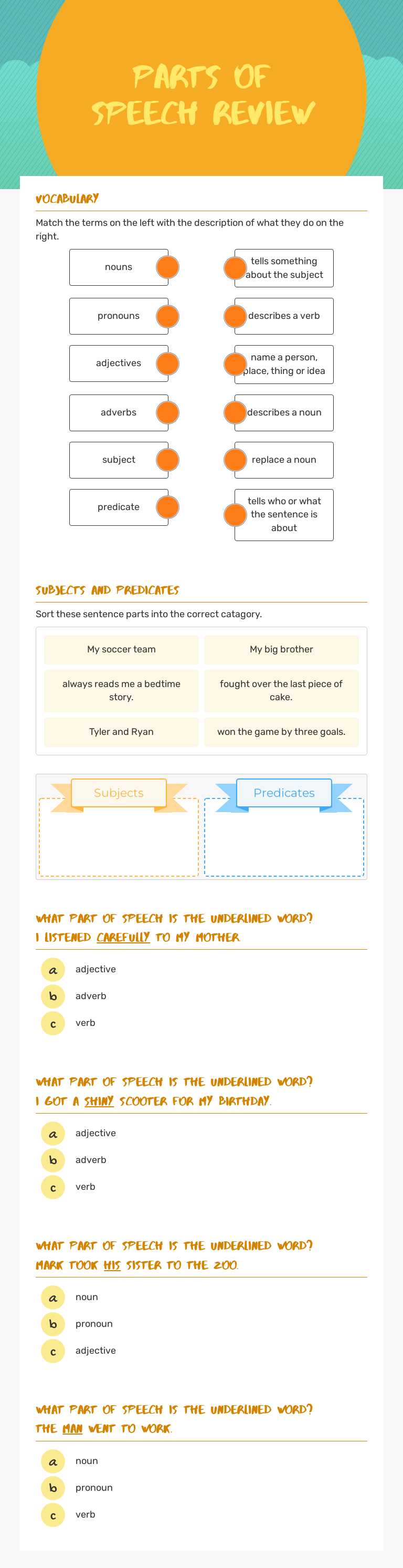 Parts of Speech 
Review Grade 4 worksheet preview