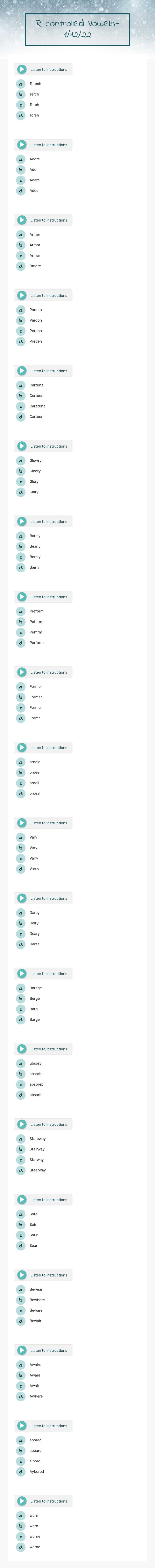 R controlled Vowels-1/12/22 worksheet preview image