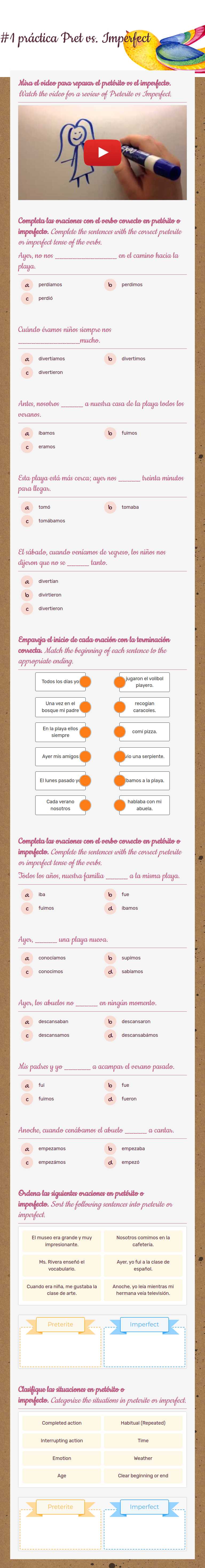 #1 práctica Pret vs. Imperfect Grade 10 worksheet preview