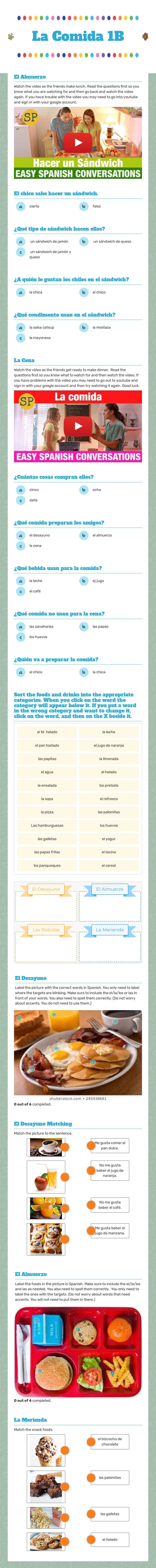 La Comida 1B Grade 7 worksheet preview