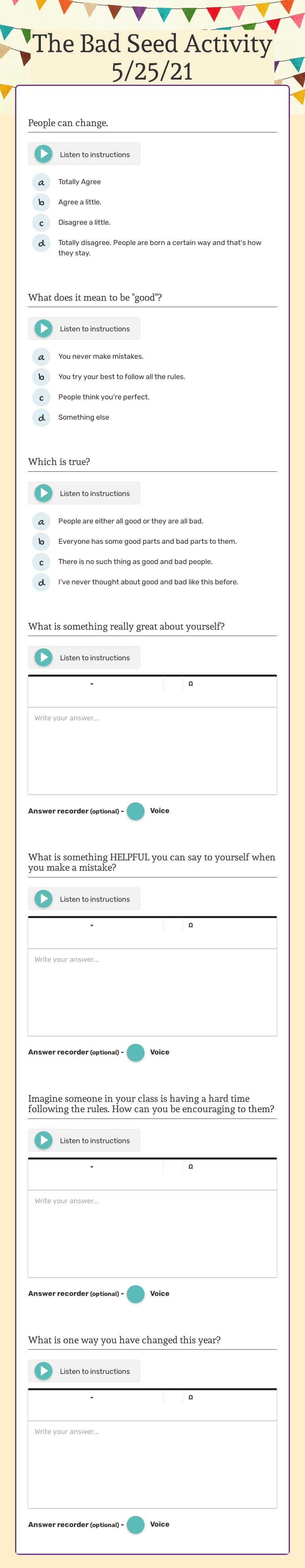The Bad Seed Activity 5/25/21 worksheet preview image