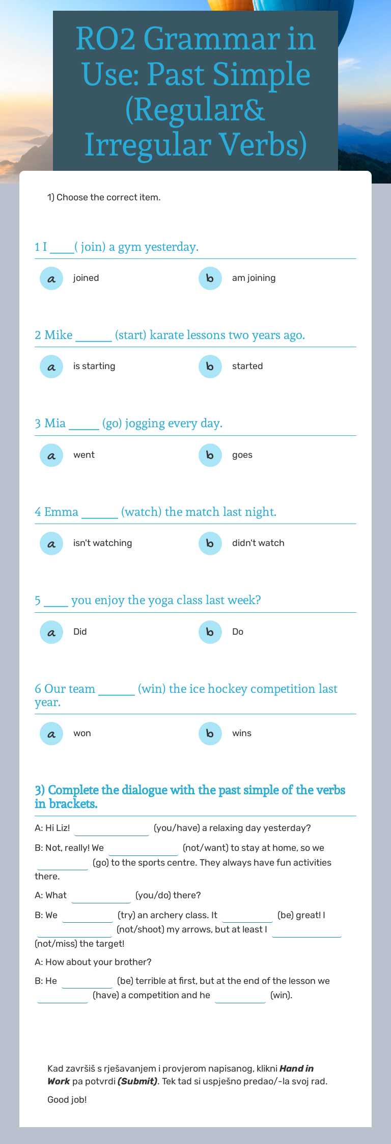 RO2 Grammar in Use: Past Simple (Regular& Irregular Verbs) worksheet preview image