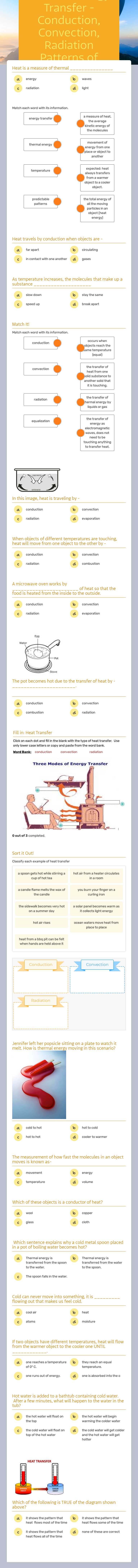 Thermal Energy  Transfer - Conduction, Convection, Radiation Patterns of Thermal Energy worksheet preview image