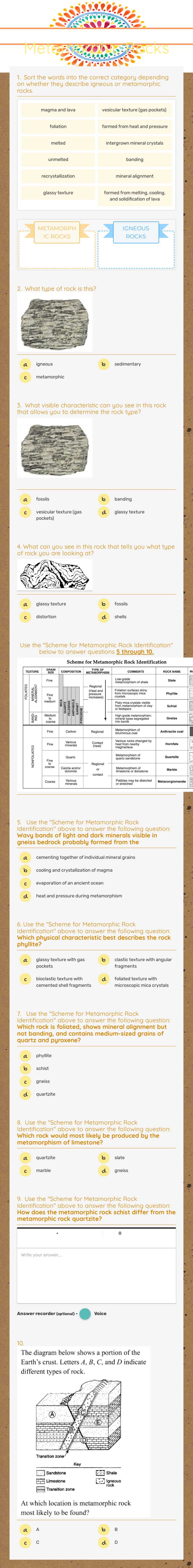 Metamorphic Rocks Grade 9 worksheet preview