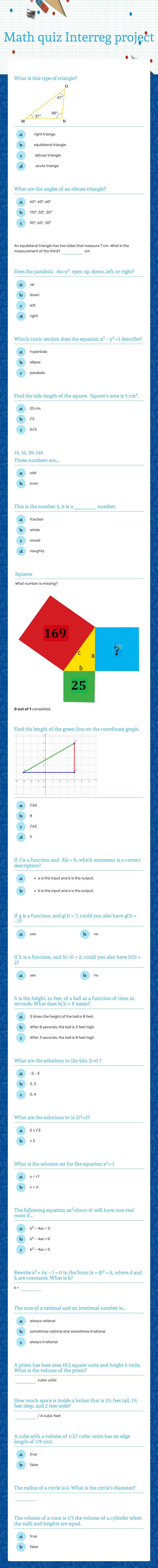 Math quiz Interreg project worksheet preview image