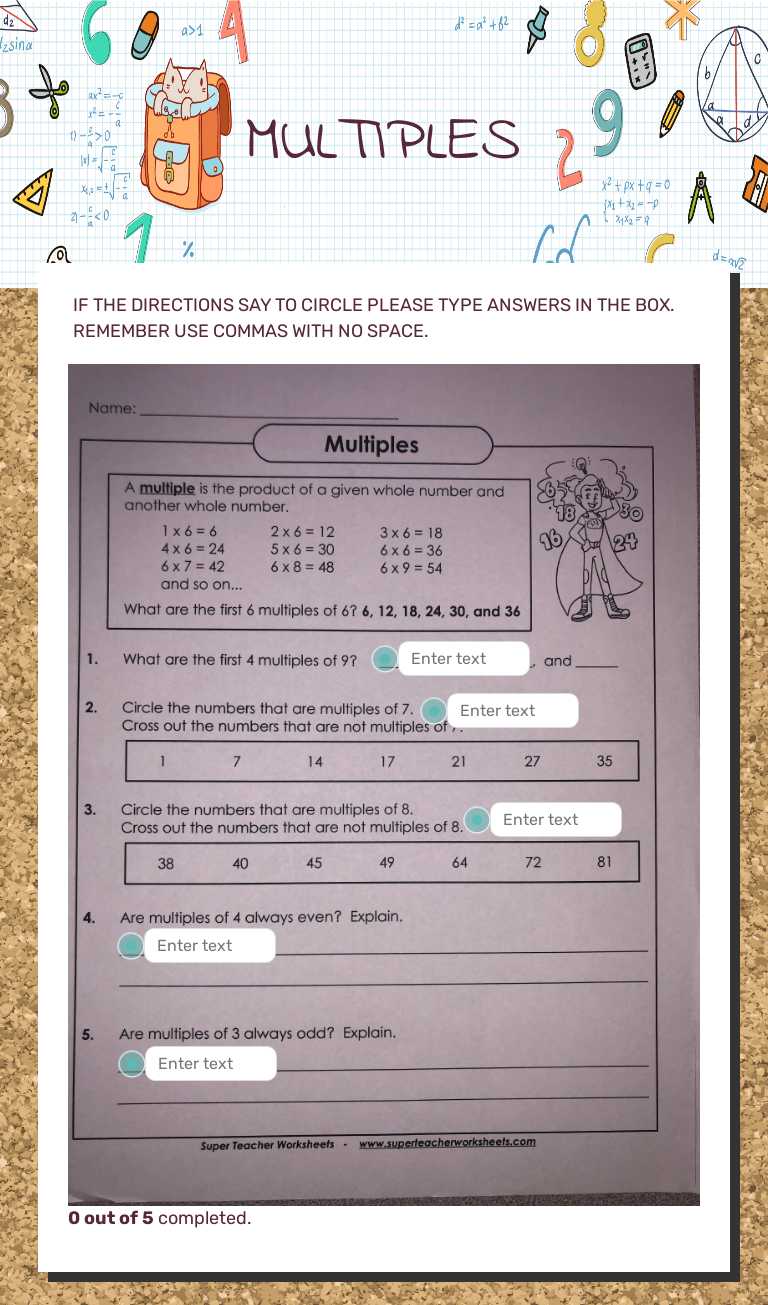 MULTIPLES Grade 4 worksheet preview