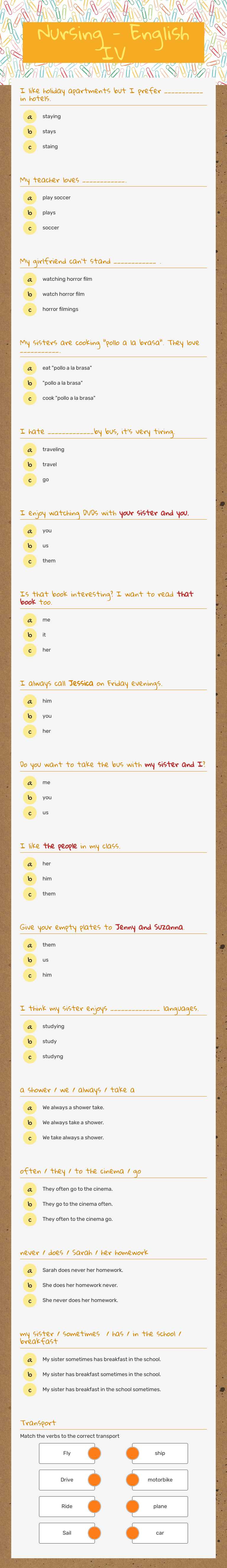 Nursing - English IV worksheet preview image