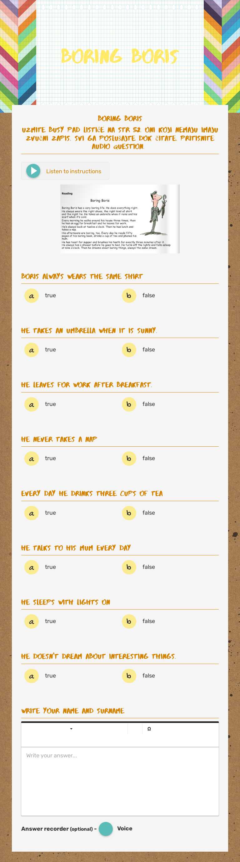 Boring Boris worksheet preview image