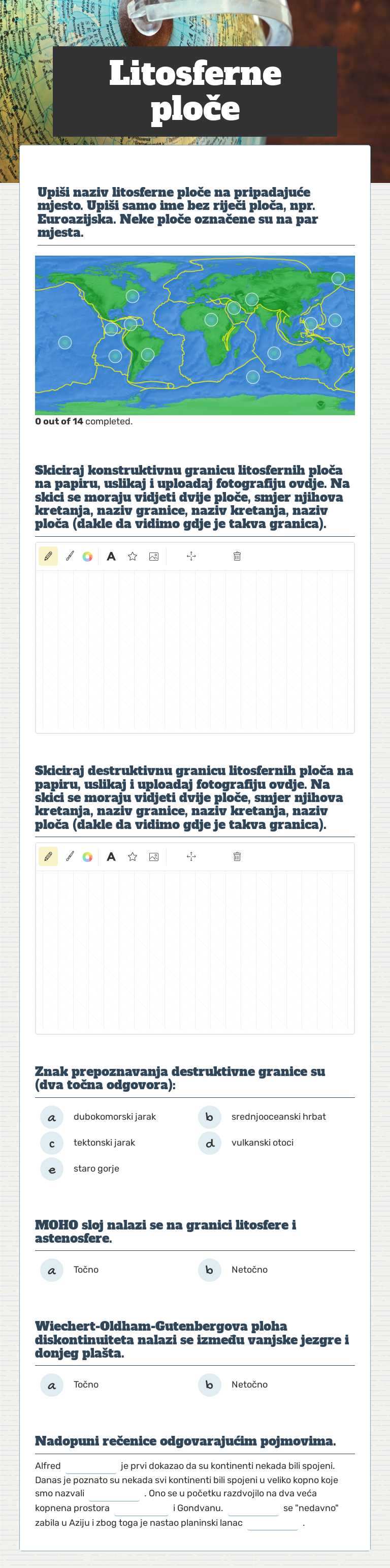 Litosferne ploče worksheet preview image