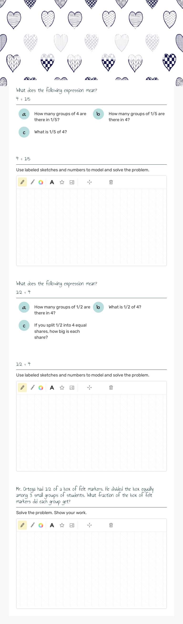 Dividing Fractions and Whole Numbers worksheet preview image