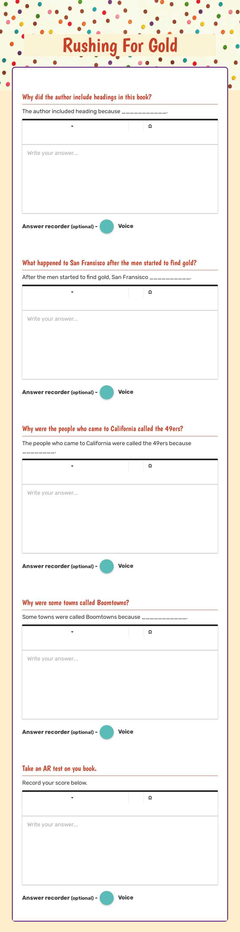 Rushing For Gold worksheet preview image