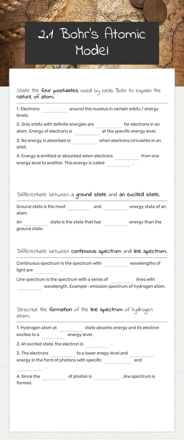 2.1 Bohr's Atomic Model worksheet preview image