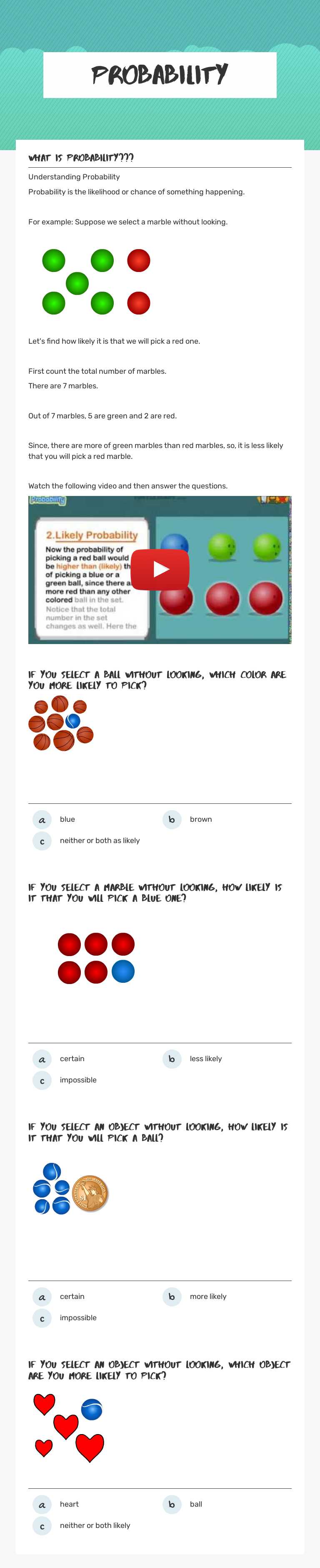 probability worksheet preview image