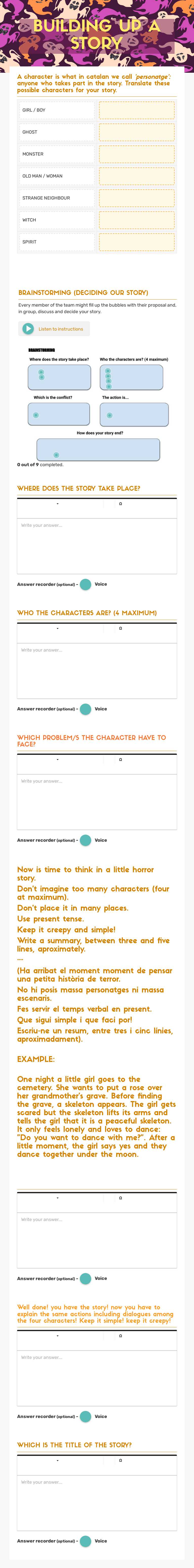 BUILDING UP A STORY worksheet preview image
