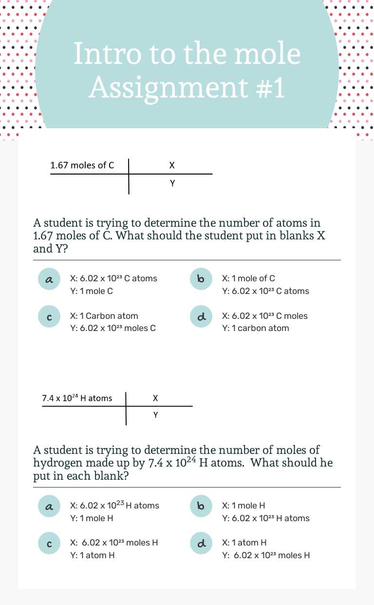 Intro to the mole Assignment #1 worksheet preview image