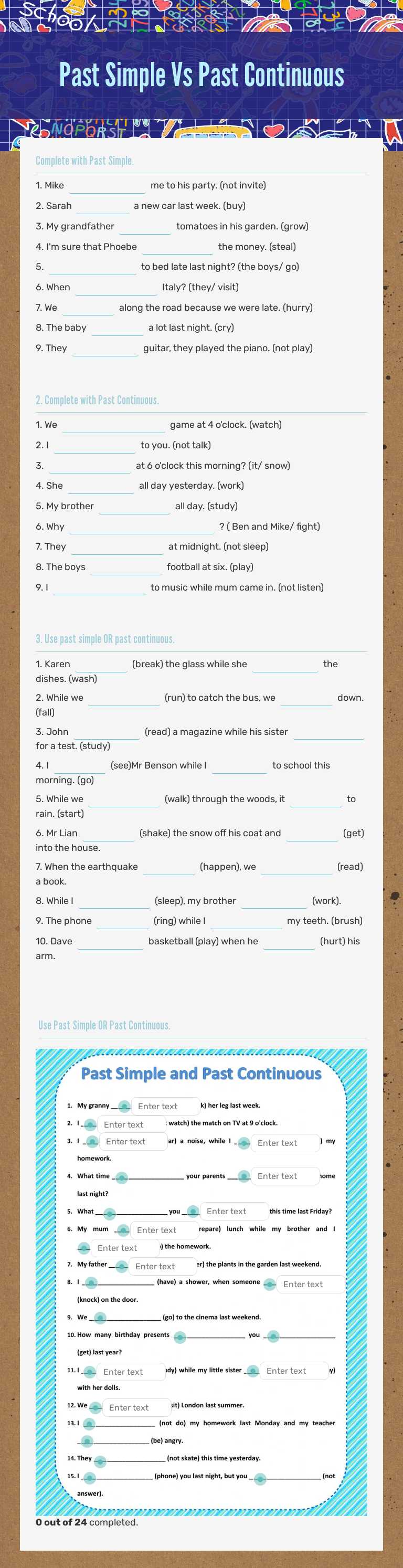 Past Simple Vs Past Continuous worksheet preview image