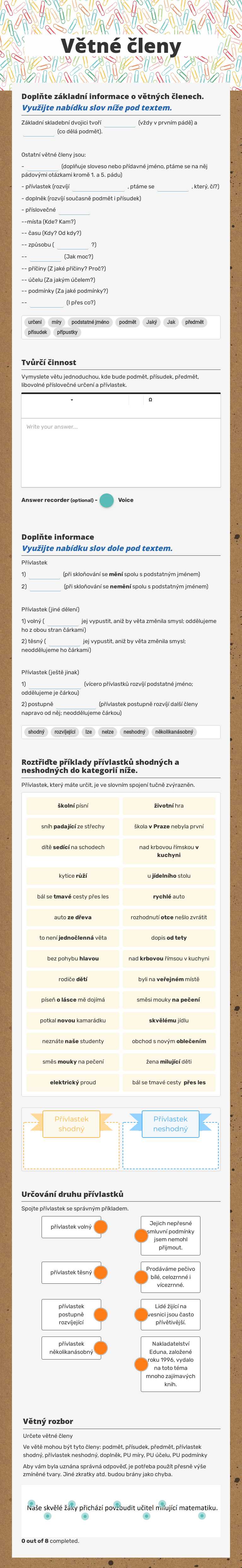 Větné členy worksheet preview image