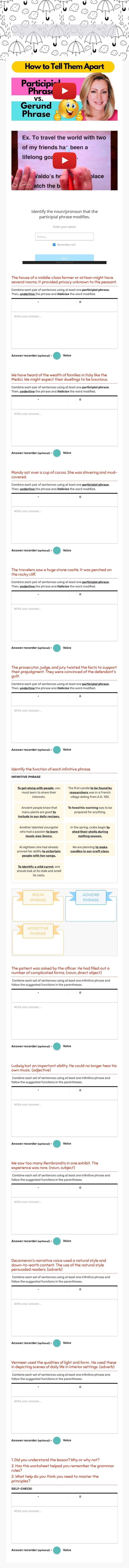 9 Brebeuf: Participial Phrase & Infinitive Phrase worksheet preview image