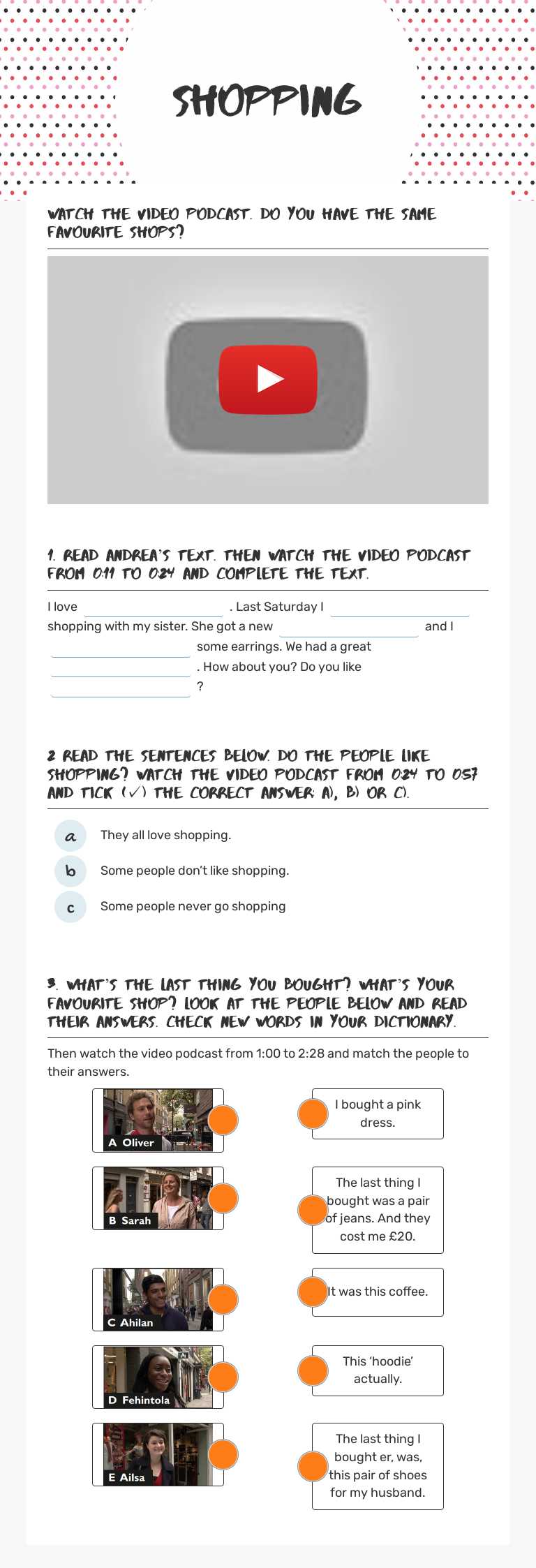 Shopping Grade 7 worksheet preview