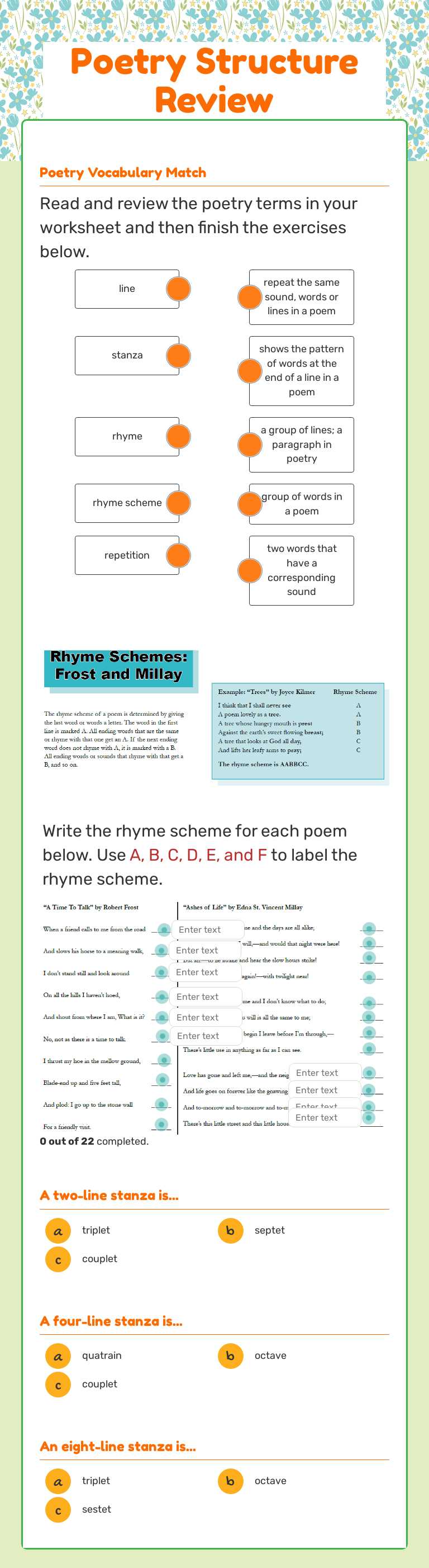 Poetry Structure Review worksheet preview image