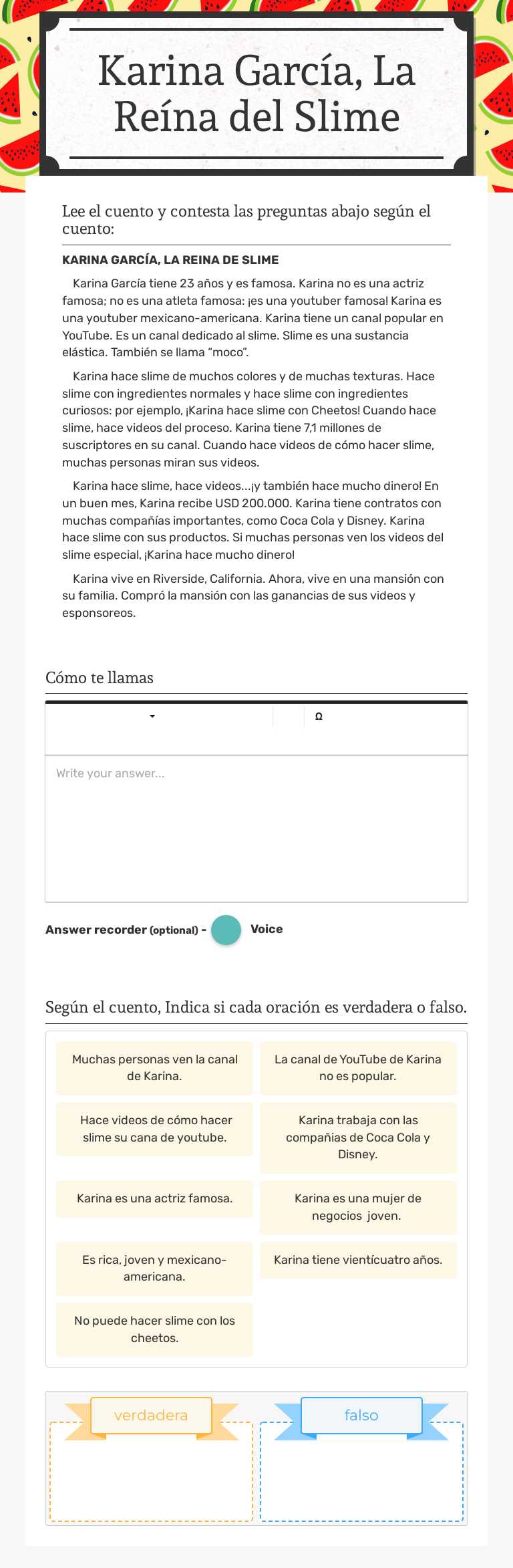 Karina García, La Reína del Slime worksheet preview image