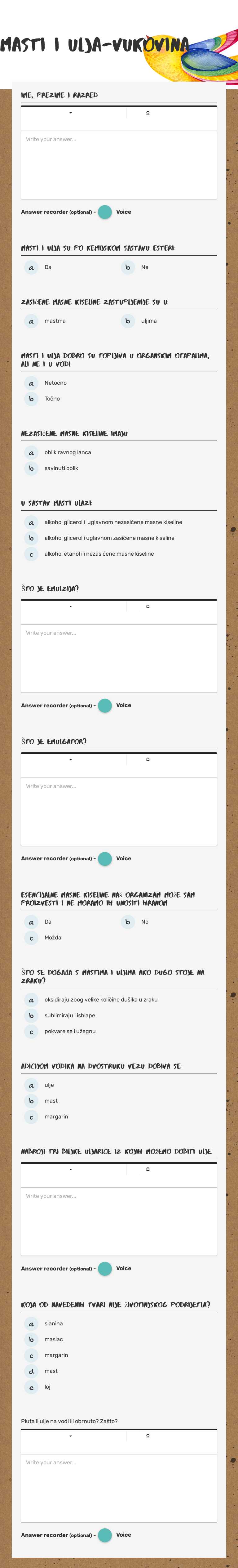 Masti i ulja-vukovina worksheet preview image