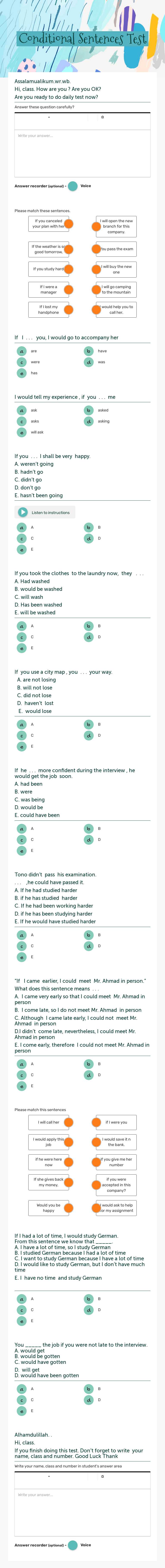 Conditional Sentences Test worksheet preview image