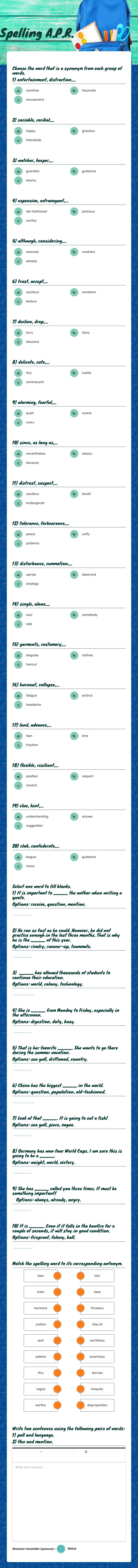 Spelling A.P.R. worksheet preview image