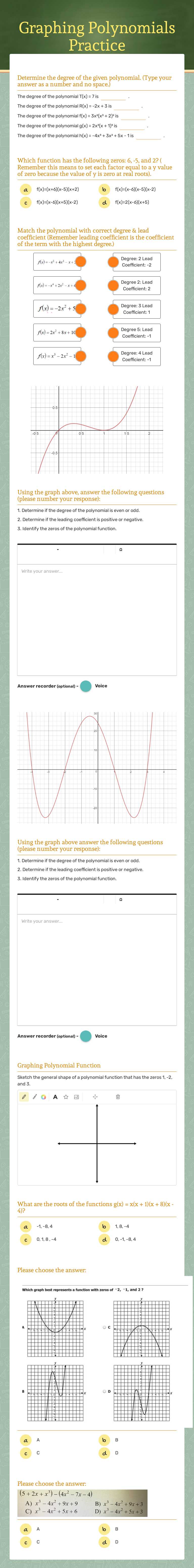 Graphing Polynomials Practice worksheet preview image