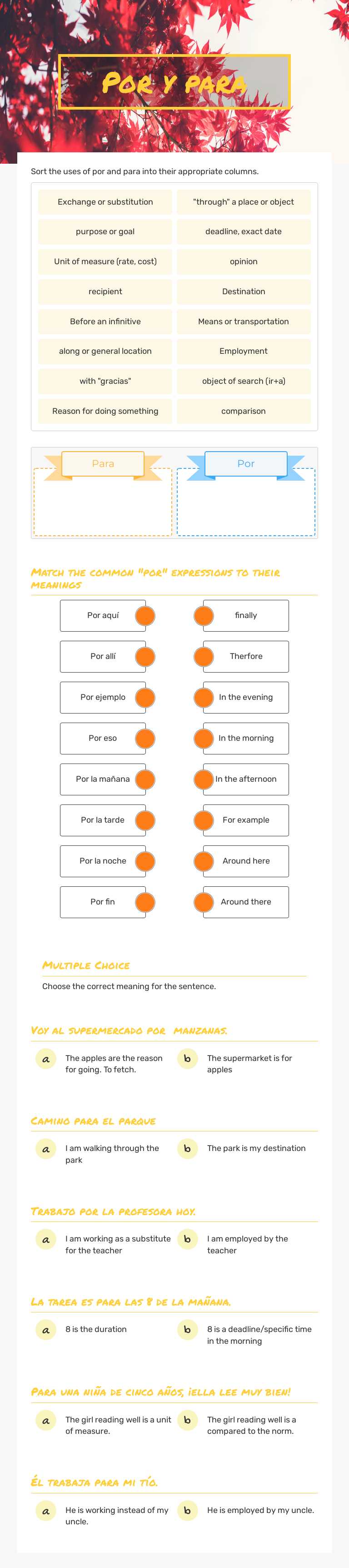 Por y para worksheet preview image