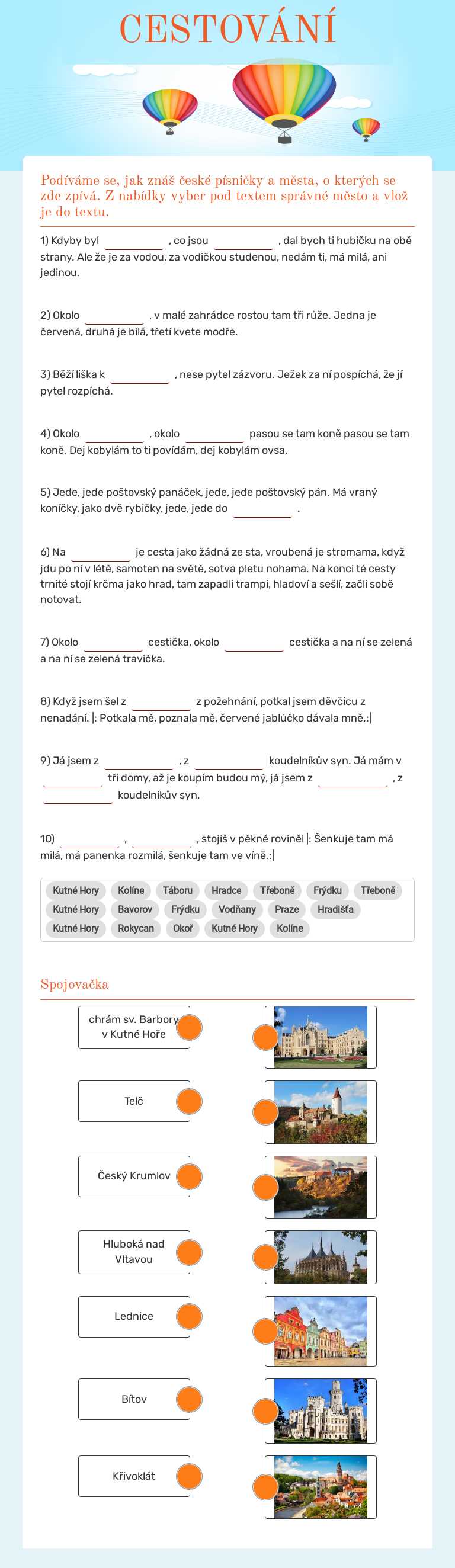 CESTOVÁNÍ Grade 5 worksheet preview