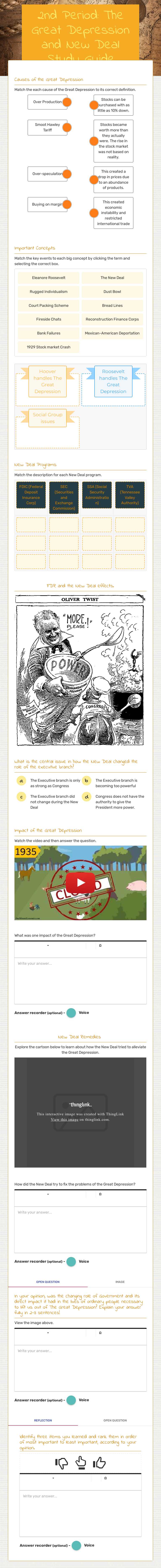 2nd Period: The Great Depression and New Deal Study Guide worksheet preview image
