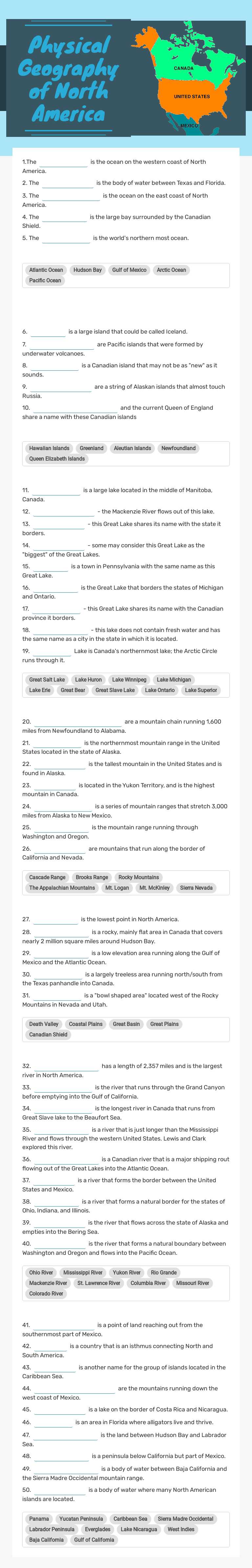 Physical
Geography of North America worksheet preview image