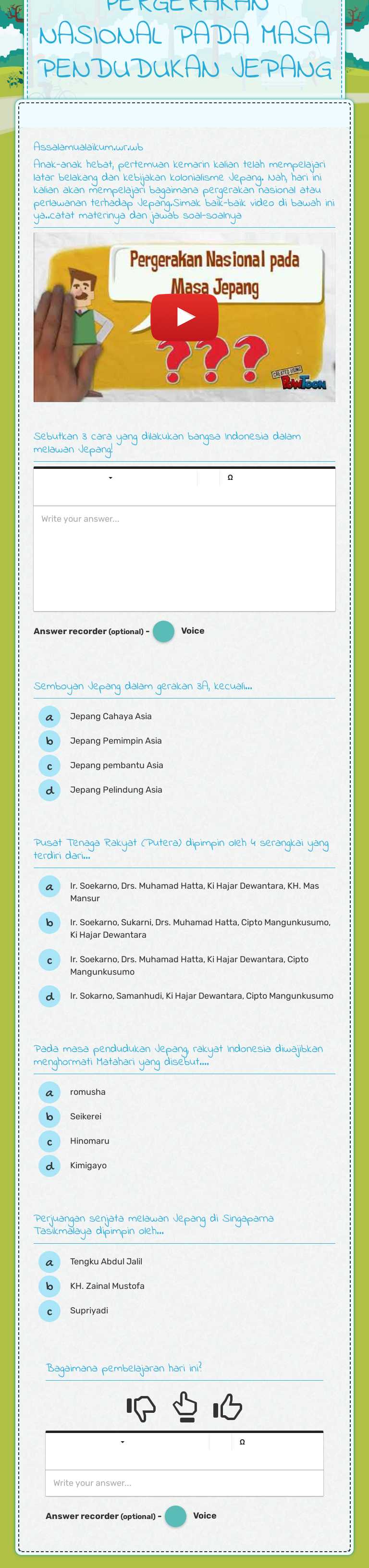 PERGERAKAN NASIONAL PADA MASA PENDUDUKAN JEPANG worksheet preview image
