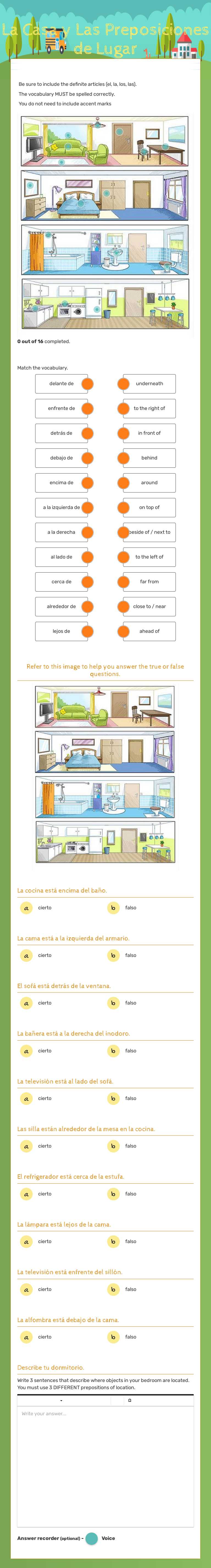 La Casa y Las Preposiciones de Lugar worksheet preview image