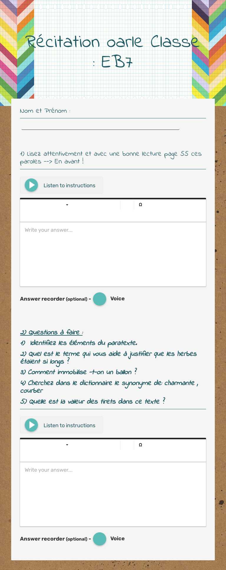 Récitation oarle
Classe : EB7 Grade 7 worksheet preview