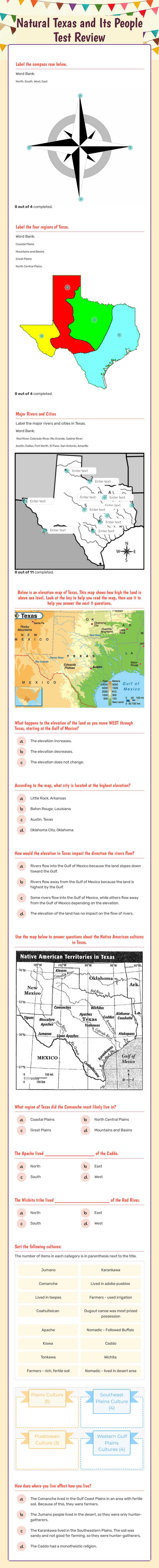 Natural Texas and Its People Test Review worksheet preview image