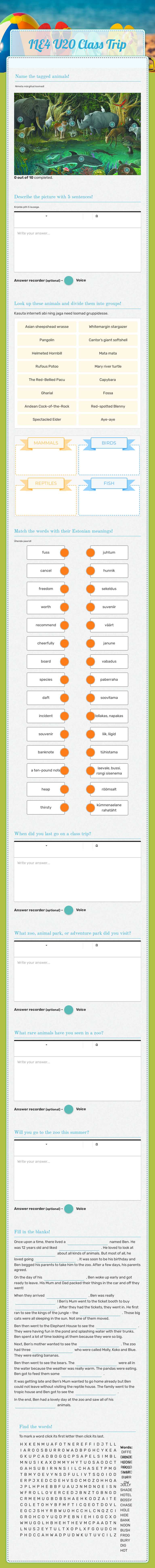 ILE4 U20 Class Trip worksheet preview image