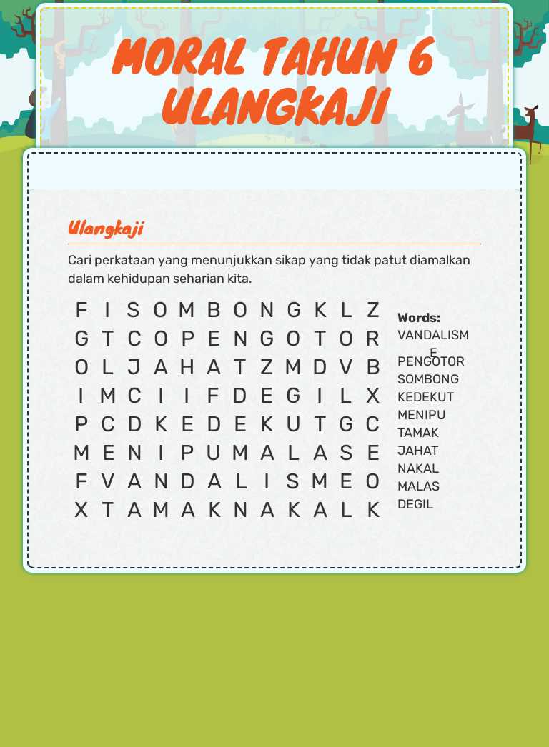 MORAL TAHUN 6 ULANGKAJI worksheet preview image