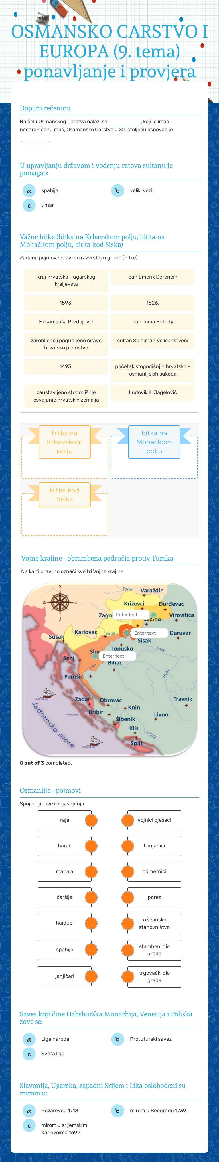 OSMANSKO CARSTVO I EUROPA (9. tema)
ponavljanje i provjera worksheet preview image