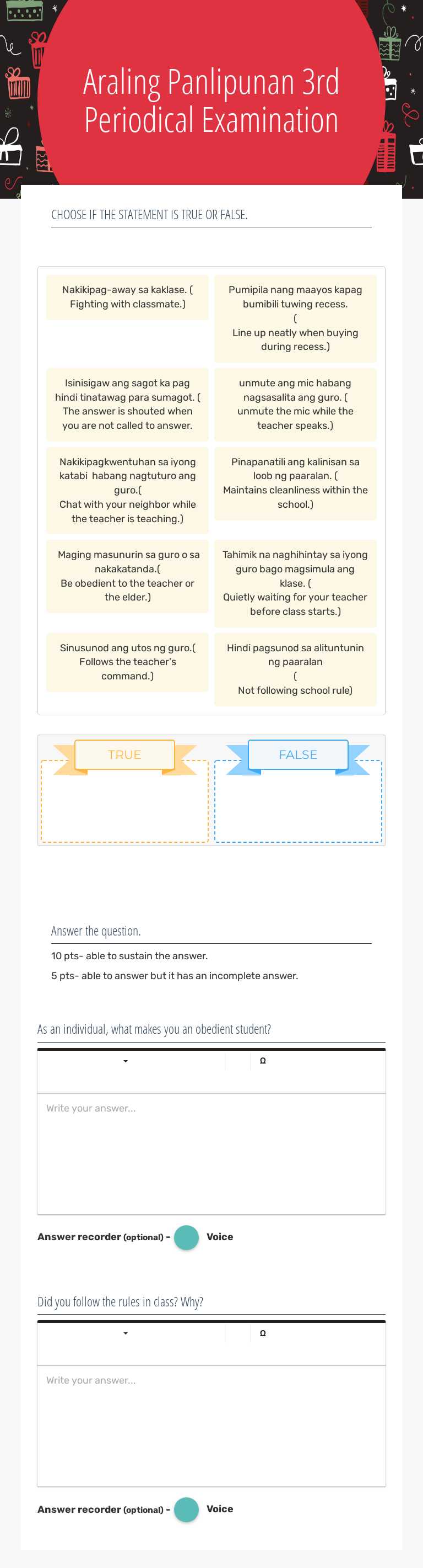 Araling Panlipunan 3rd Periodical Examination worksheet preview image