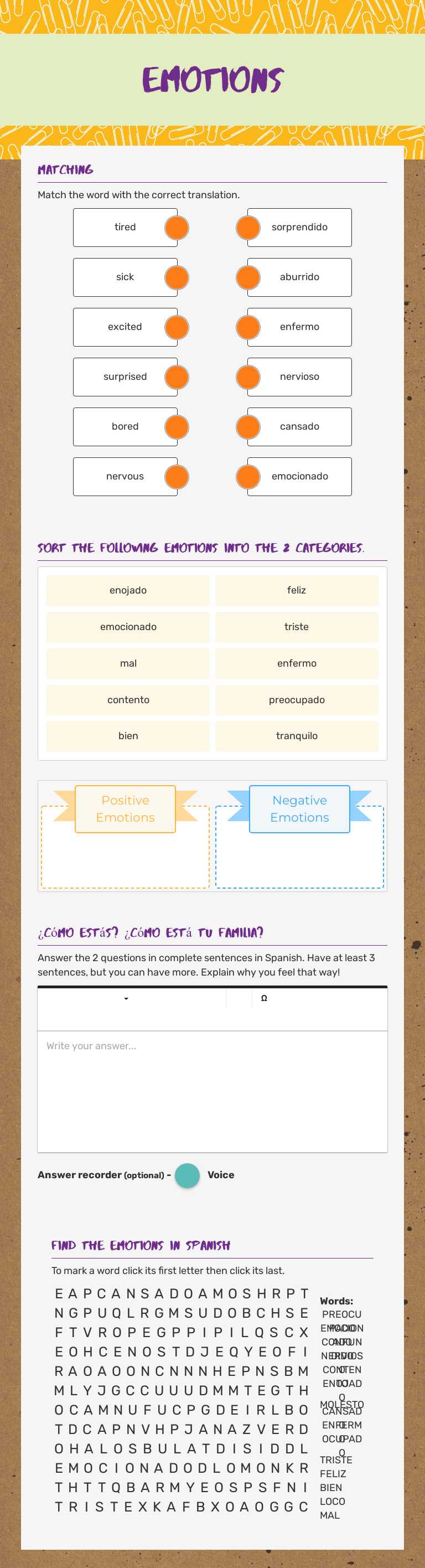 Emotions worksheet preview image