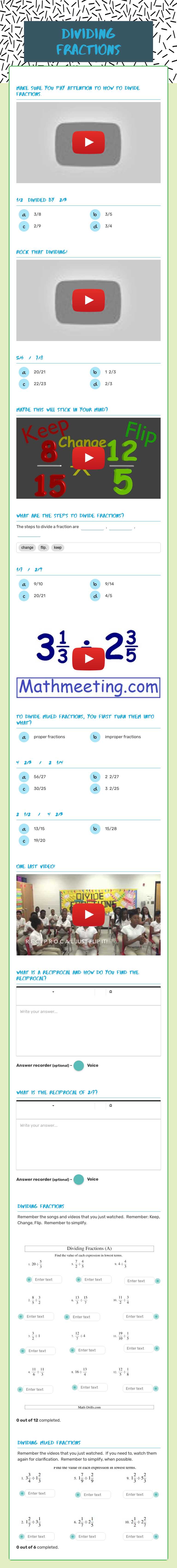 Dividing Fractions worksheet preview image