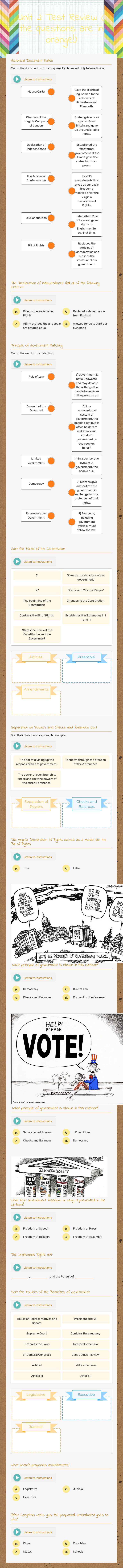 Unit 2 Test Review ( the questions are in orange!) Grade 6 worksheet preview