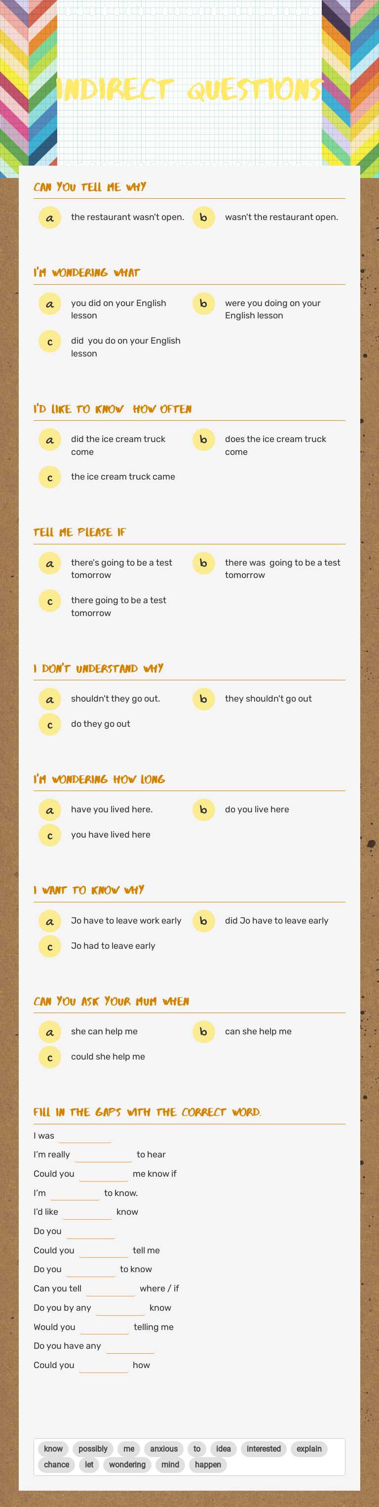indirect questions worksheet preview image